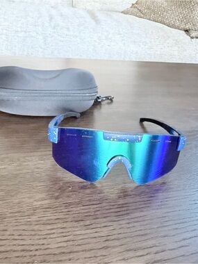 Blue Mirrored Shield Sports Sunglasses